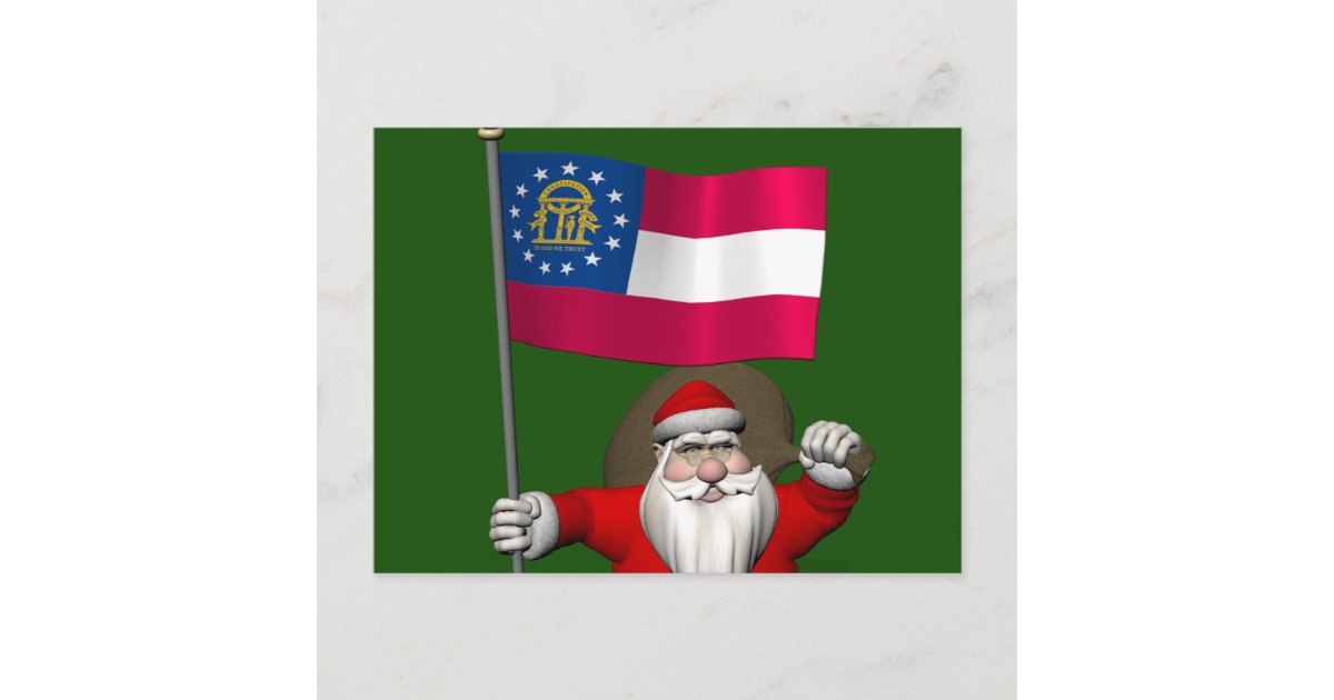 Santa Claus Waving Flag Of Holiday Postcard