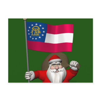 Santa Claus Waving Flag Of Georgia Holiday Postcard