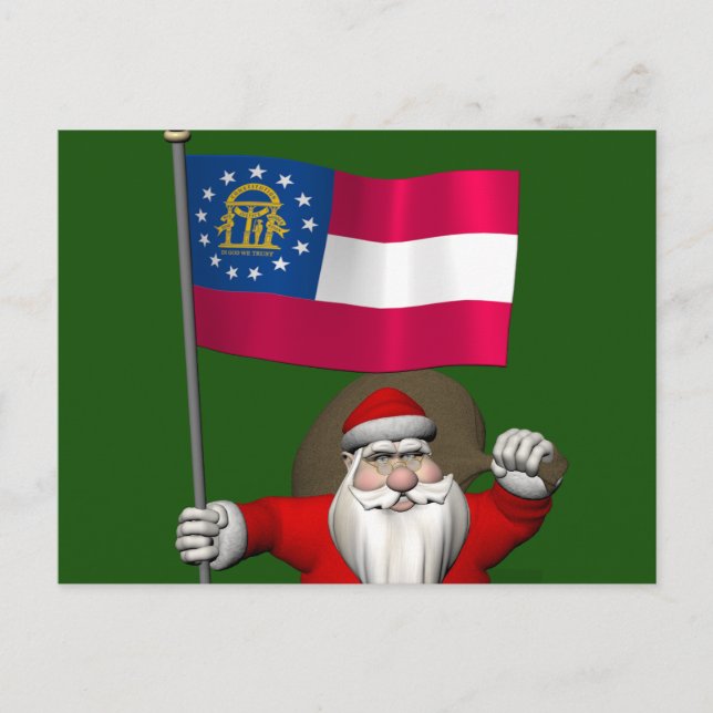Santa Claus Waving Flag Of Georgia Holiday Postcard (Front)