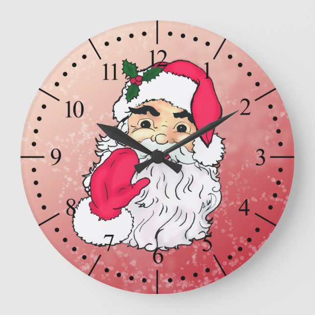 Santa Claus waving vintage style Large Clock (Front)