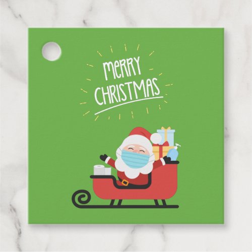 Santa Claus Wearing A Mask For Christmas Favor Tags