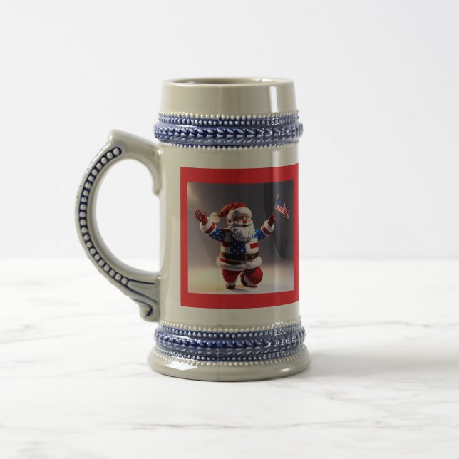 Santa Claus Wearing An American Flag Styled Outfit Beer Stein (Left)