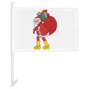 Santa Claus Wearing Big Yellow Boots Car Flag