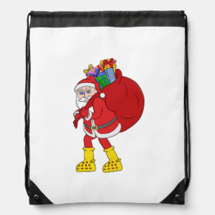 Santa Claus Wearing Big Yellow Boots Drawstring Bag