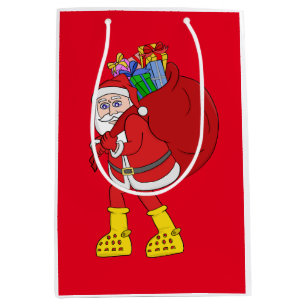 Santa Claus Wearing Big Yellow Boots Medium Gift Bag