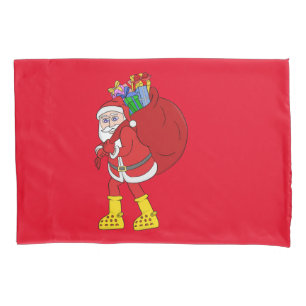 Santa Claus Wearing Big Yellow Boots Pillow Case