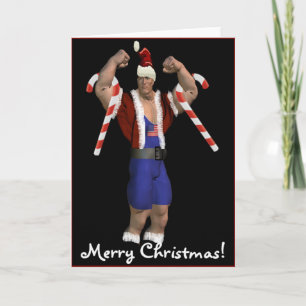 Santa Claus Weightlifter Merry Christmas Card