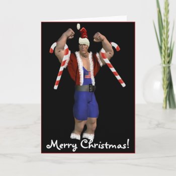Santa Claus Weightlifter Merry Christmas Card by Baysideimages at Zazzle