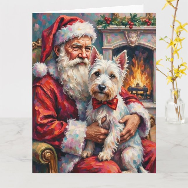 Santa Claus West Highland White Terrier Christmas Card (Yellow Flower)