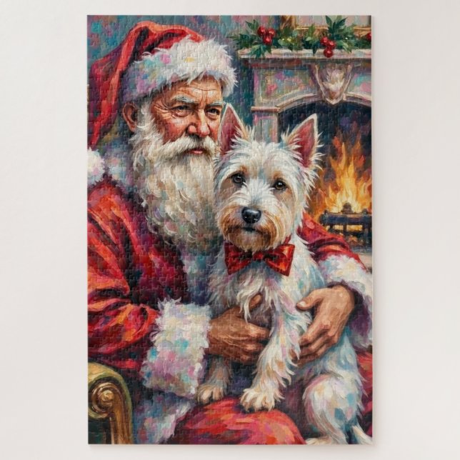 Santa Claus West Highland White Terrier Christmas Jigsaw Puzzle (Vertical)