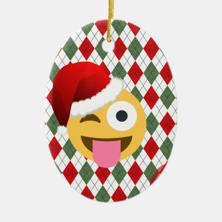 Santa Claus Wink Emoji Ceramic Ornament