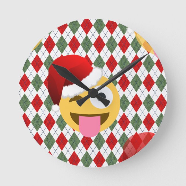 santa claus wink emoji round clock (Front)