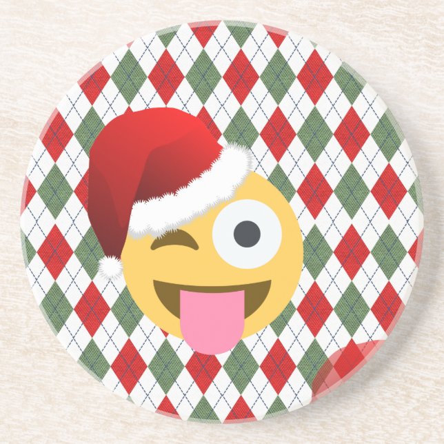 santa claus wink emoji sandstone coaster (Front)