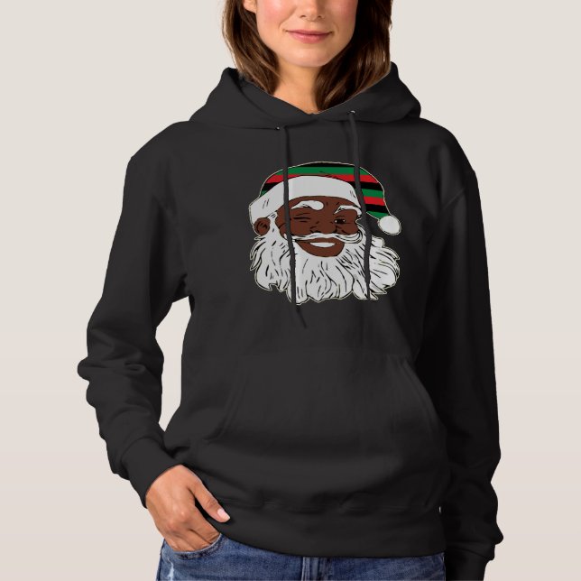 Santa Claus Winking Christmas Pan African Flag Hat Hoodie (Front)