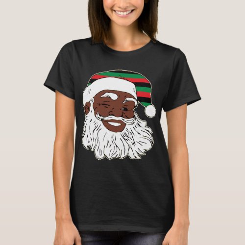 Santa Claus Winking Christmas Pan African Flag Hat T_Shirt