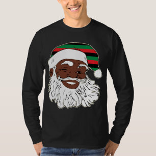 Santa Claus Winking Christmas Pan African Flag Hat T-Shirt
