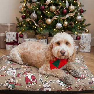 Santa Claus & Winter Doodle Animals Christmas Pet Bed