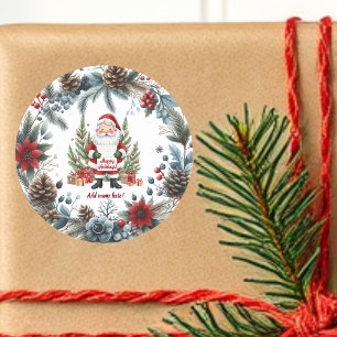 Santa Claus Winter Wreath Happy Holidays Classic Round Sticker