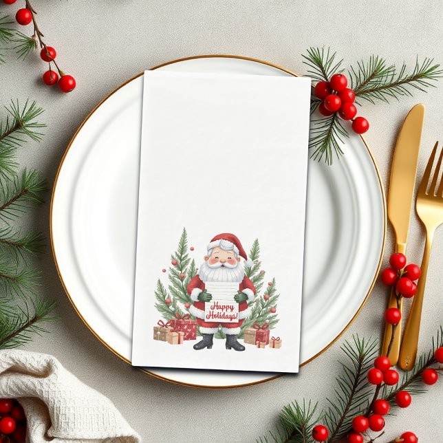 Santa Claus Winter Wreath Happy Holidays Paper Guest Towels (Creator Uploaded)