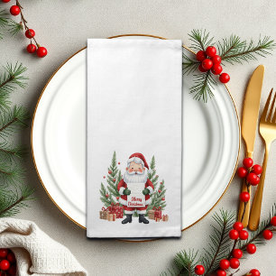 Santa Claus Winter Wreath Merry Christmas Cloth Napkin