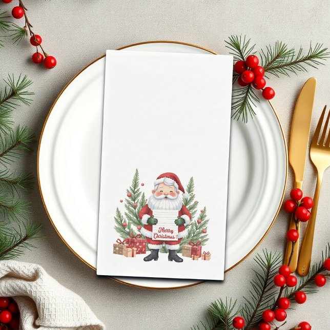 Santa Claus Winter Wreath Merry Christmas Paper Guest Towels (Creator Uploaded)