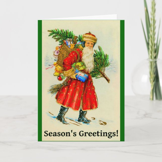 Santa Claus with a Christmas Tree Holiday Card (Front)