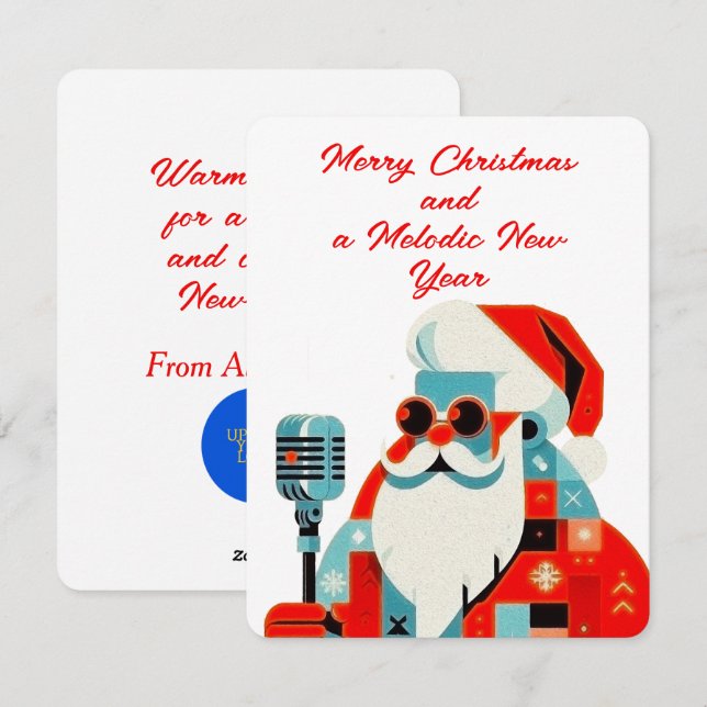 Santa Claus with a microphone in hand Holiday Card (Front/Back)