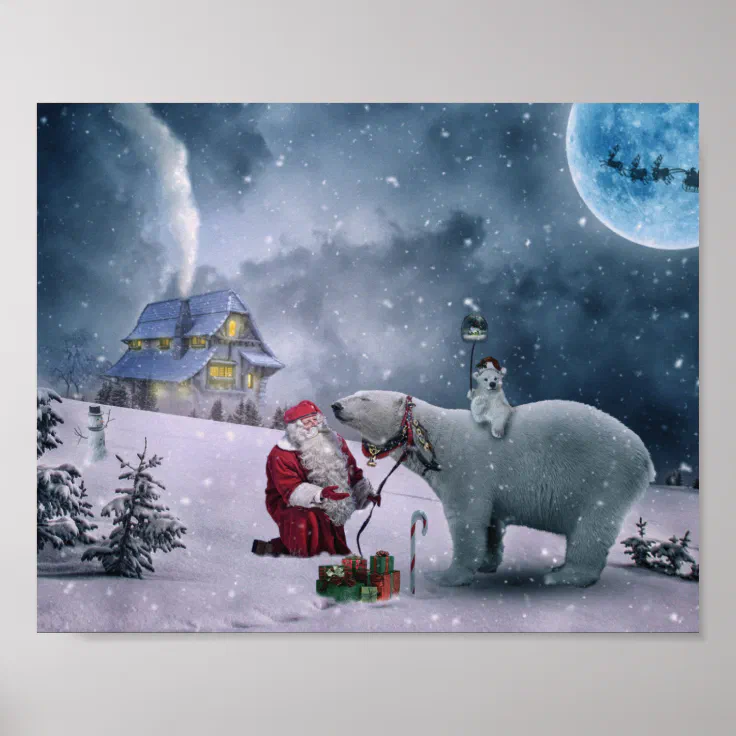 Santa Claus with a Polar Bear at the North Pole.jp Poster | Zazzle