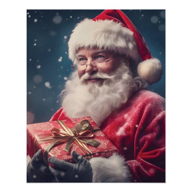 Santa Claus with a present Christmas design Poster (Front)