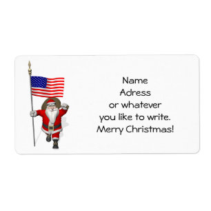 Santa Claus With American Flag Label