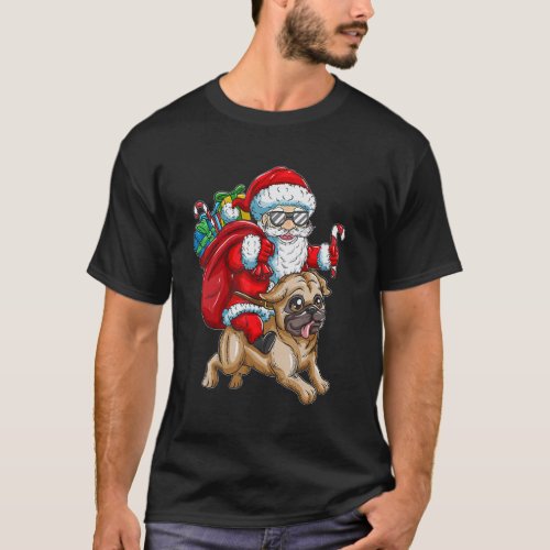 Santa Claus With Backpack Sack Pug Dog Kids Christ T-Shirt