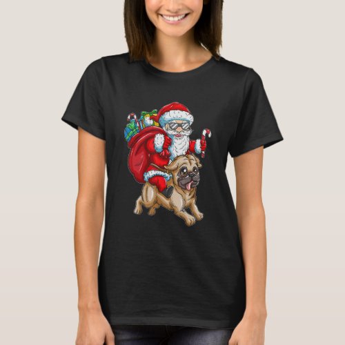 Santa Claus With Backpack Sack Pug Dog Kids Christ T-Shirt
