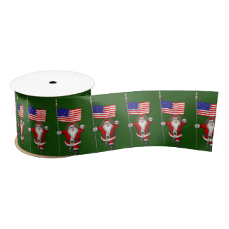 Santa Claus With Banner Of The USA Satin Ribbon