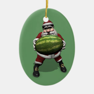 Santa Claus With Big Watermelon Ceramic Ornament
