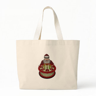 Santa Claus With Birthday Cake Large Tote Bag