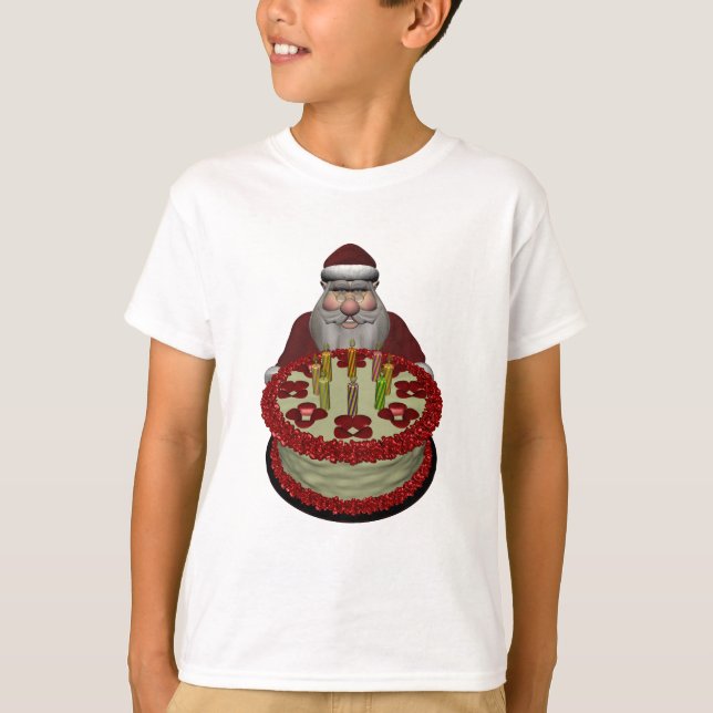 Santa Claus With Birthday Cake T-Shirt (Front)