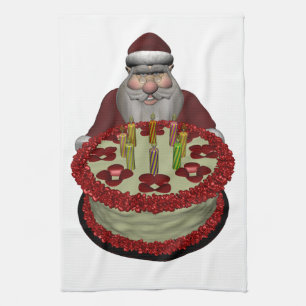 Santa Claus With Birthday Cake Towel