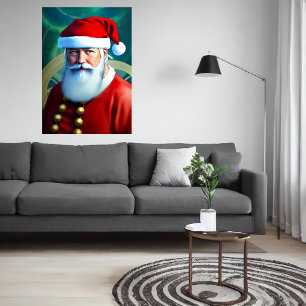 Santa Claus with blue eyes   AI Art Poster
