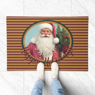 Santa Claus With Burgundy Doormat