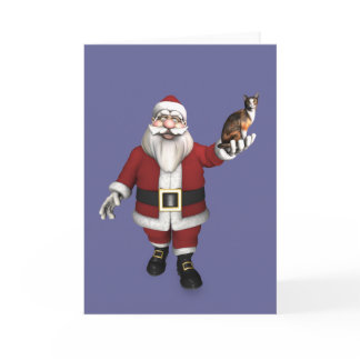 Santa Claus With Calico Cat Holiday Card
