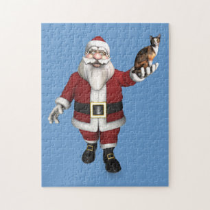 Santa Claus With Calico Cat Jigsaw Puzzle