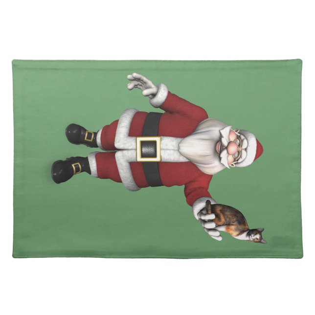 Santa Claus With Calico Cat Placemat (Front)