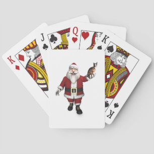 Santa Claus With Calico Cat Poker Cards