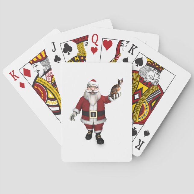 Santa Claus With Calico Cat Poker Cards (Back)