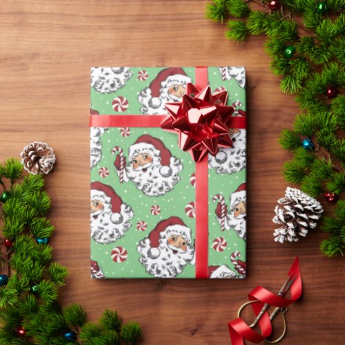 Santa Claus with candy cane and licorice Wrapping Paper