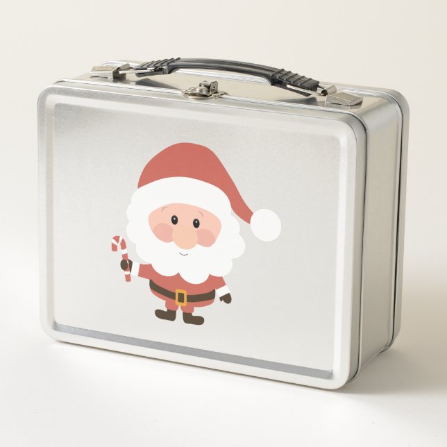 Santa Claus with candy cane cartoon Metal Lunch Box (Front)