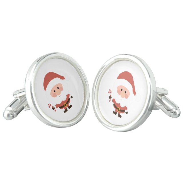 Santa Claus with candycane cartoon Cufflinks (Angled)
