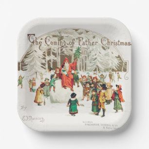Santa Claus with children illustration Holiday  Paper Plates