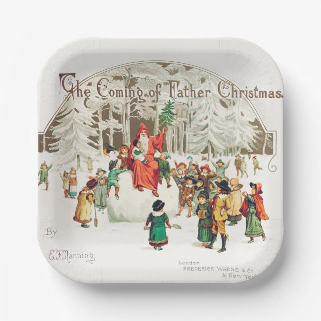 Santa Claus with children illustration Holiday  Paper Plates (Front)