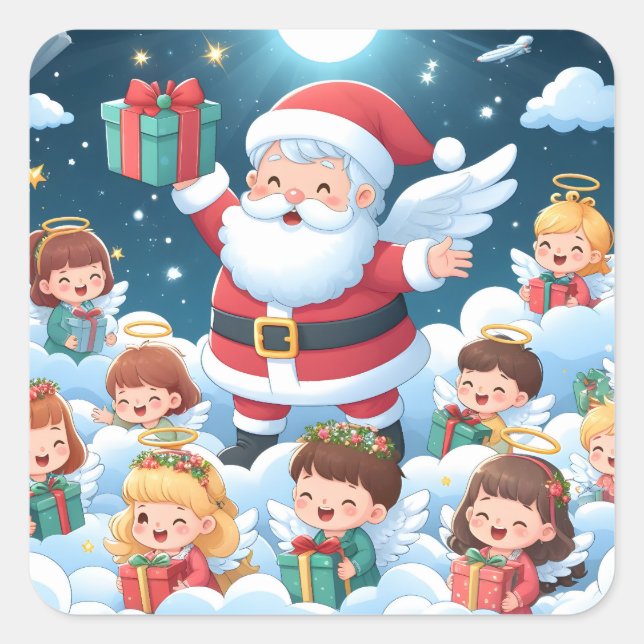 Santa Claus with children Square Sticker (Front)